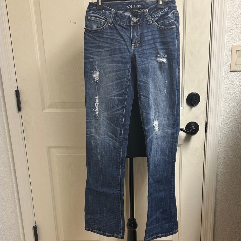 Victoria's Secret VS Love London Jeans Boot Cut Stretch Distressed Size 2, EUC